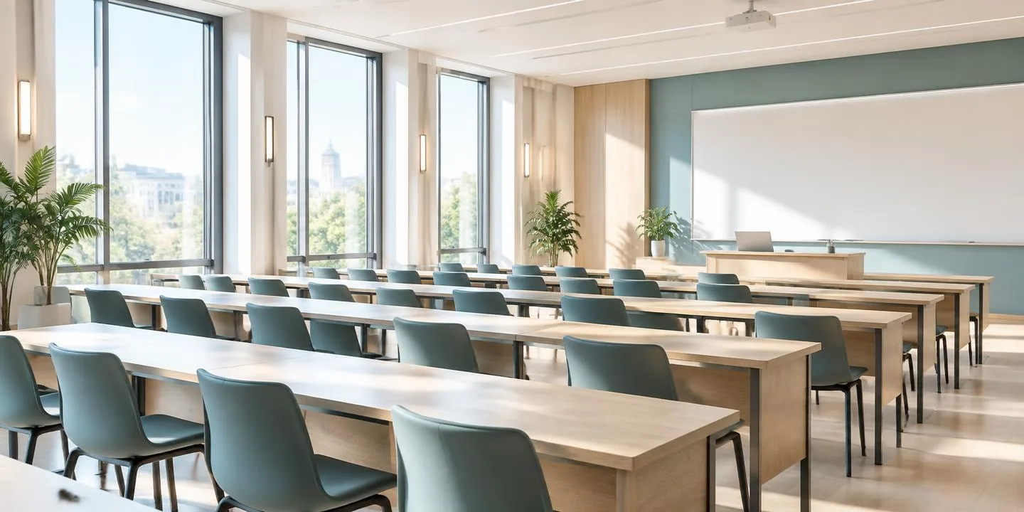 A bright classroom set up for a live Clique session
