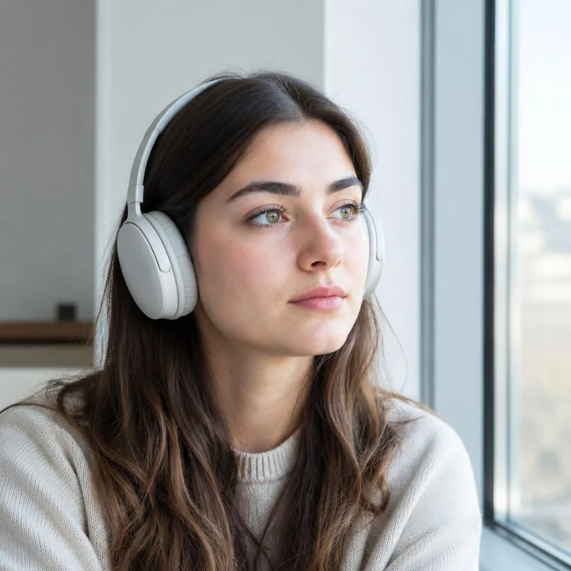 Student listening with headphones